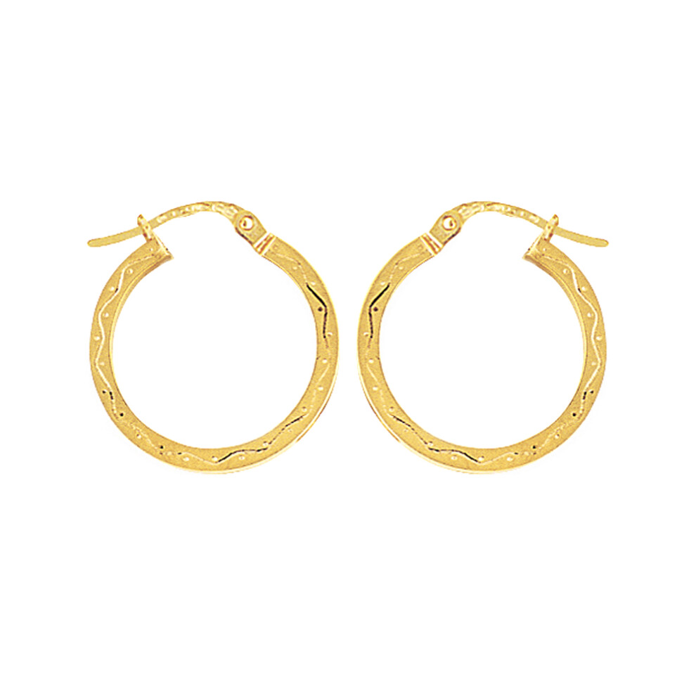 Jewelco London Ladies 9ct Yellow Gold Engraved Square Hoop Creole Earrings 20mm - ENR02008