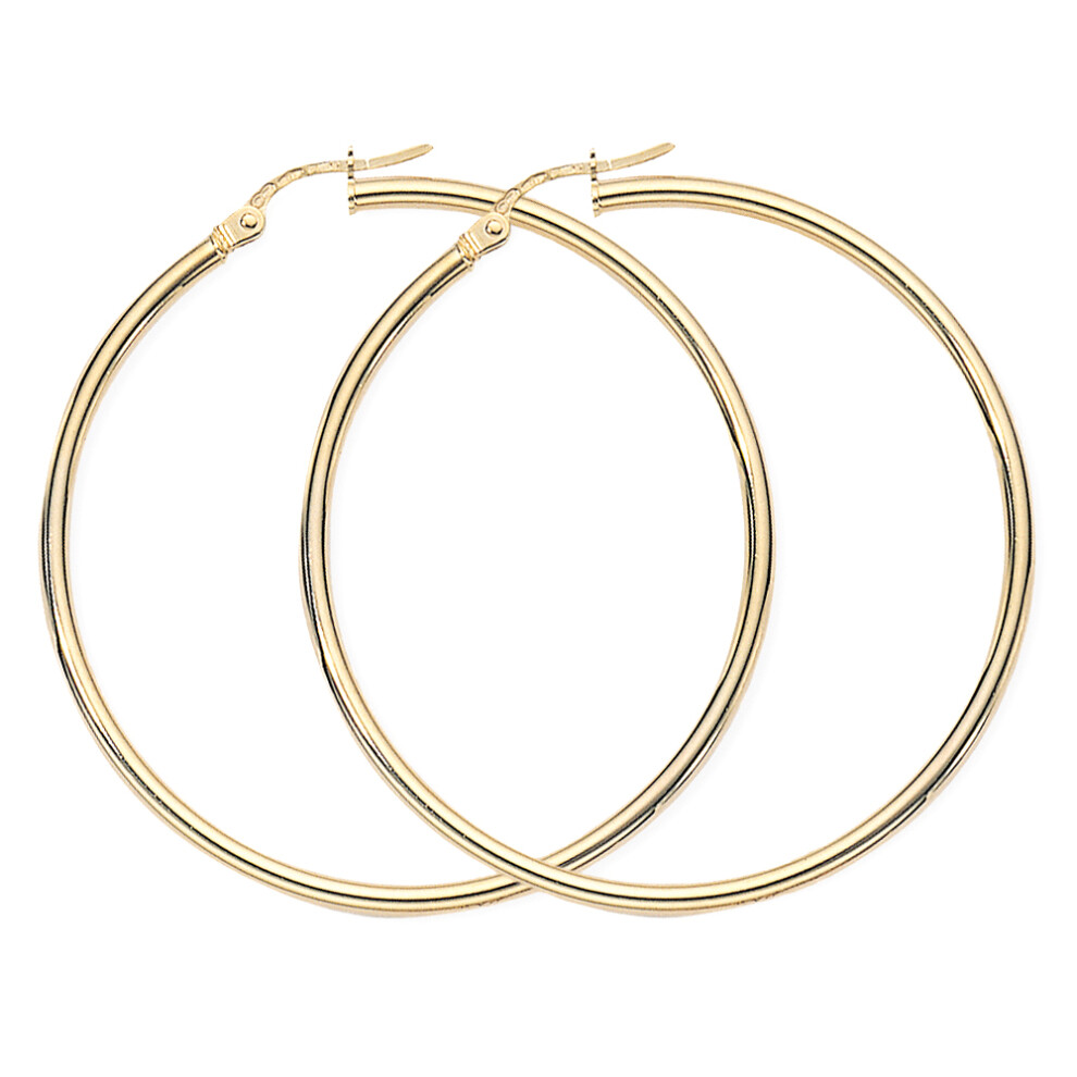 9ct Gold  2mm Gauge Thin Light Hoop Earrings - 42mm - ENR02926