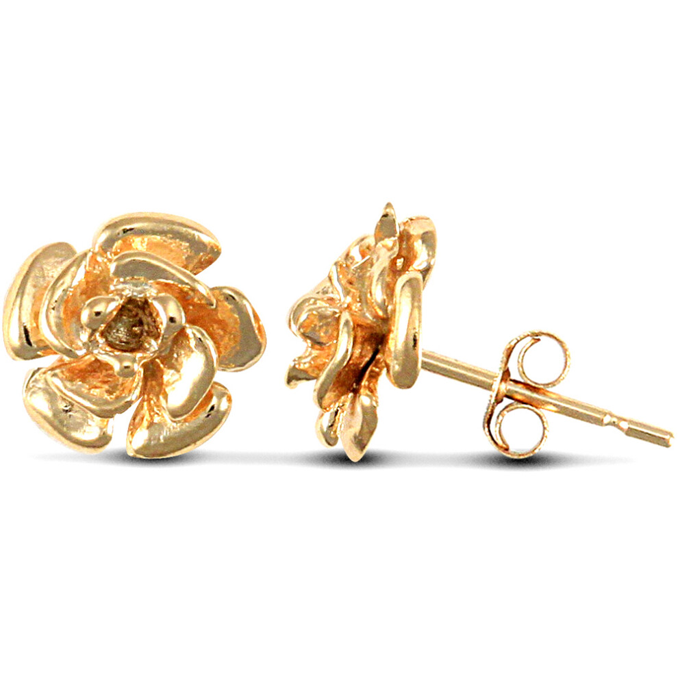 Jewelco London Ladies 9ct Yellow Gold Rose Flower Petals Stud Earrings - 9mm - ENR02064