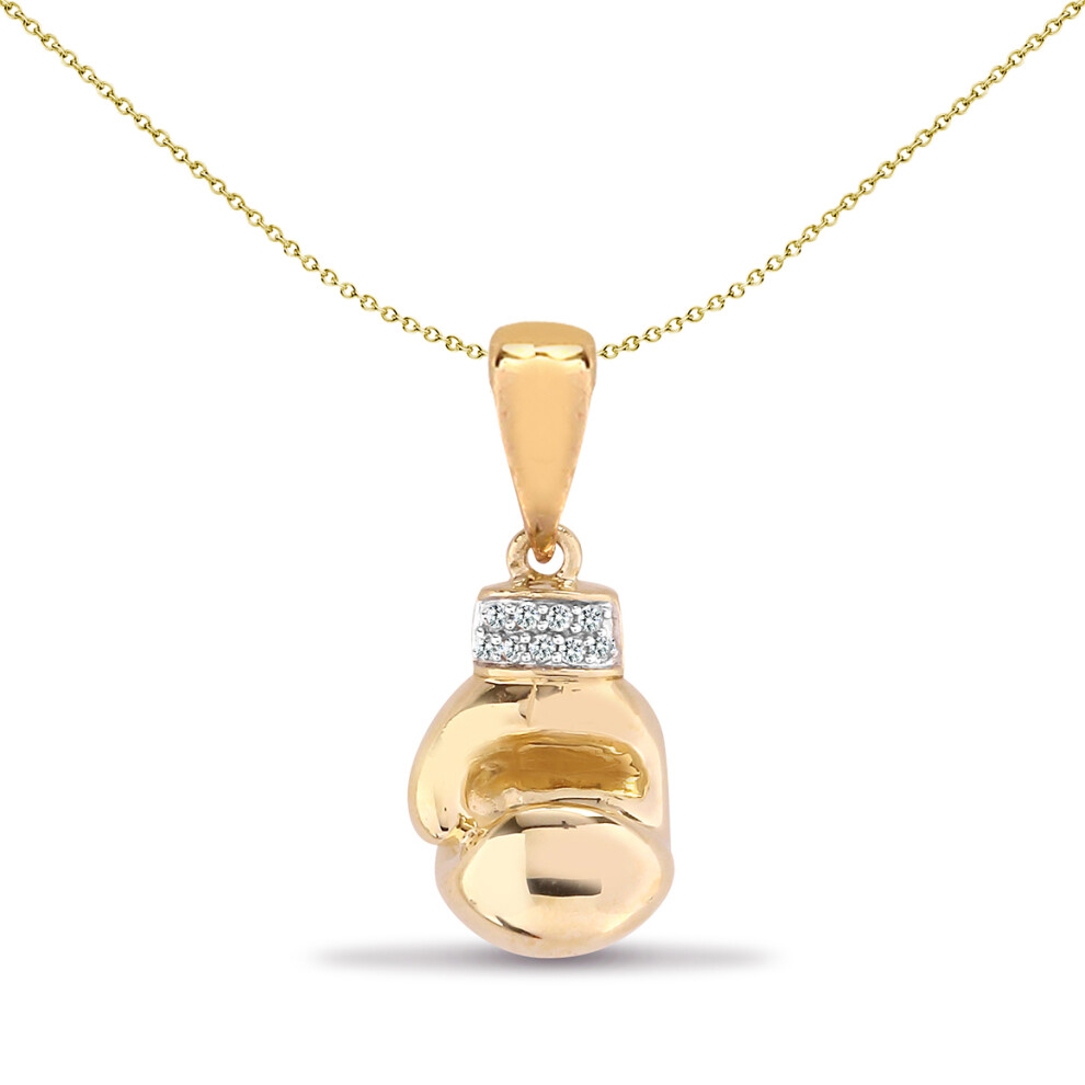 Jewelco London Men's Solid 9ct Yellow Gold Pave Set Round H I2 0.06ct Diamond Boxing Glove Charm Pendant - 9P092