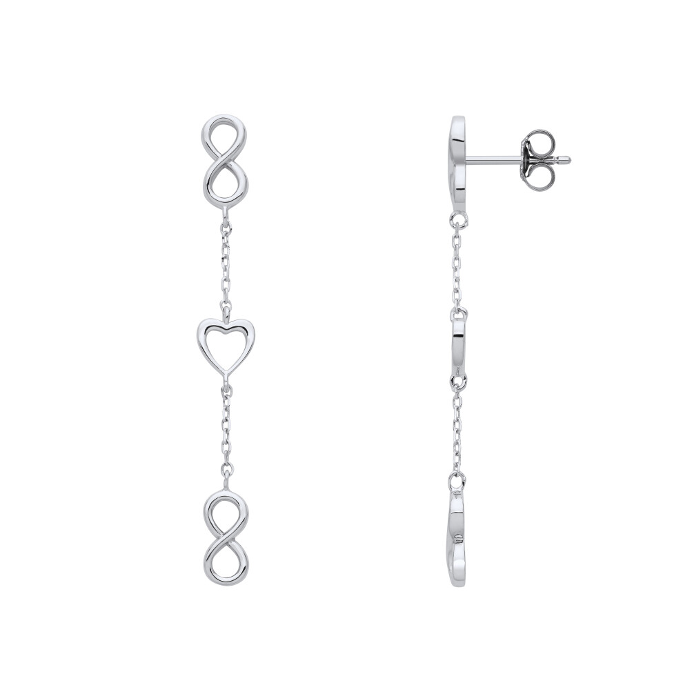 Jewelco London Ladies Rhodium Plated Sterling Silver Love Heart Infinity Figure 8 Chain Link Drop Earrings - EAG1208