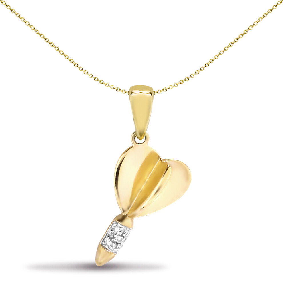 Jewelco London Men's Solid 9ct Yellow Gold 4 Claw Set Round H I2 0.03ct Diamond Dart Charm Pendant - 9P086