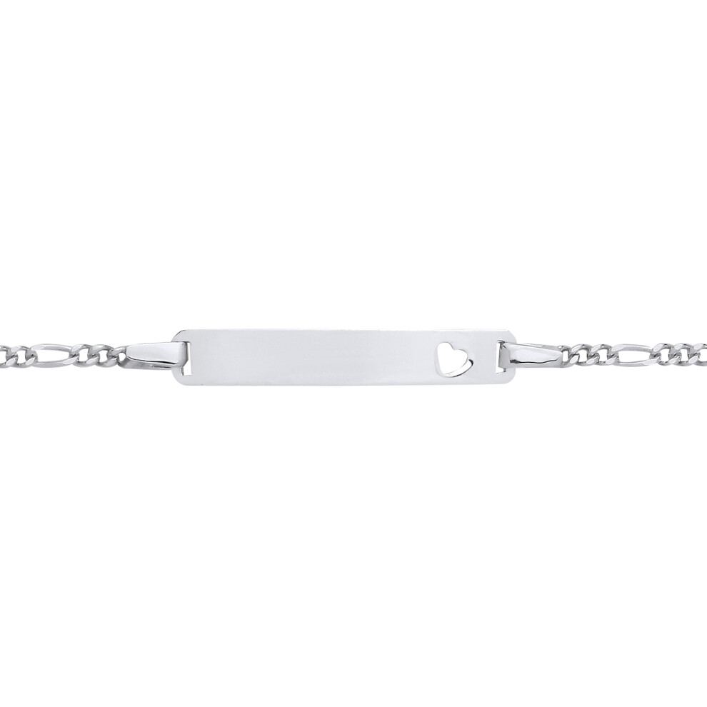 Jewelco London Kids Rhodium Plated Sterling Silver Classic Figaro Love Heart Identity ID Bar Bracelet 5 + 1 inch - ID47