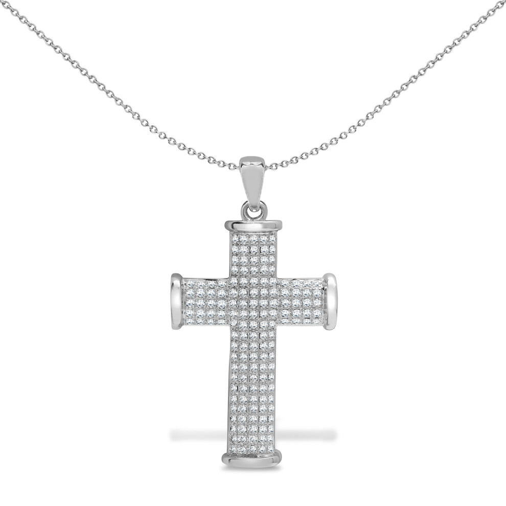Jewelco London Ladies Solid 9ct White Gold Pave Set Round H I1 1ct Diamond Collared Cross Pendant - 9X037
