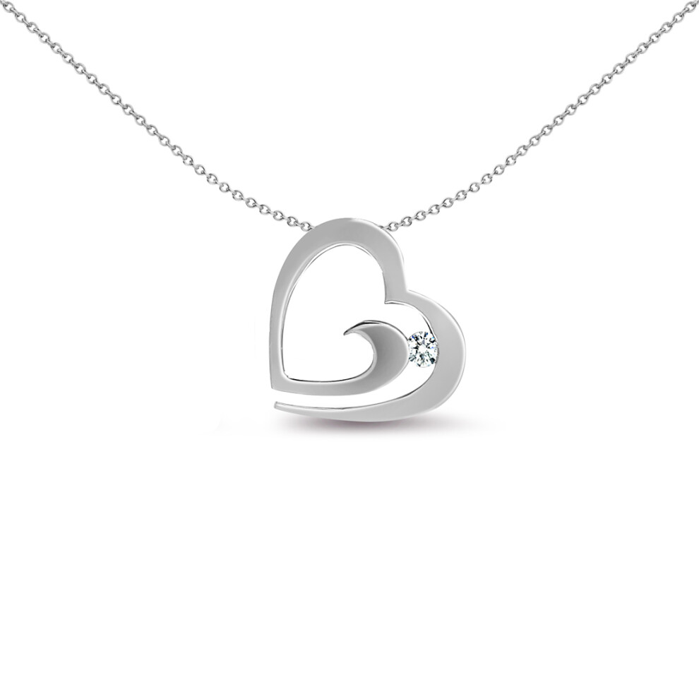 Jewelco London Ladies Solid 9ct White Gold Channel Set Round H I2 0.04ct Diamond Love Heart Charm Pendant - 9P098