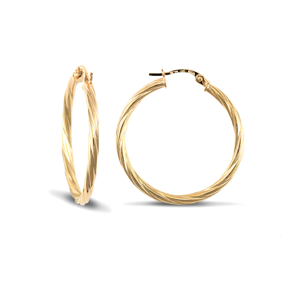 9ct Gold  Twisted 2.5mm Hoop Earrings 30mm - JER560D