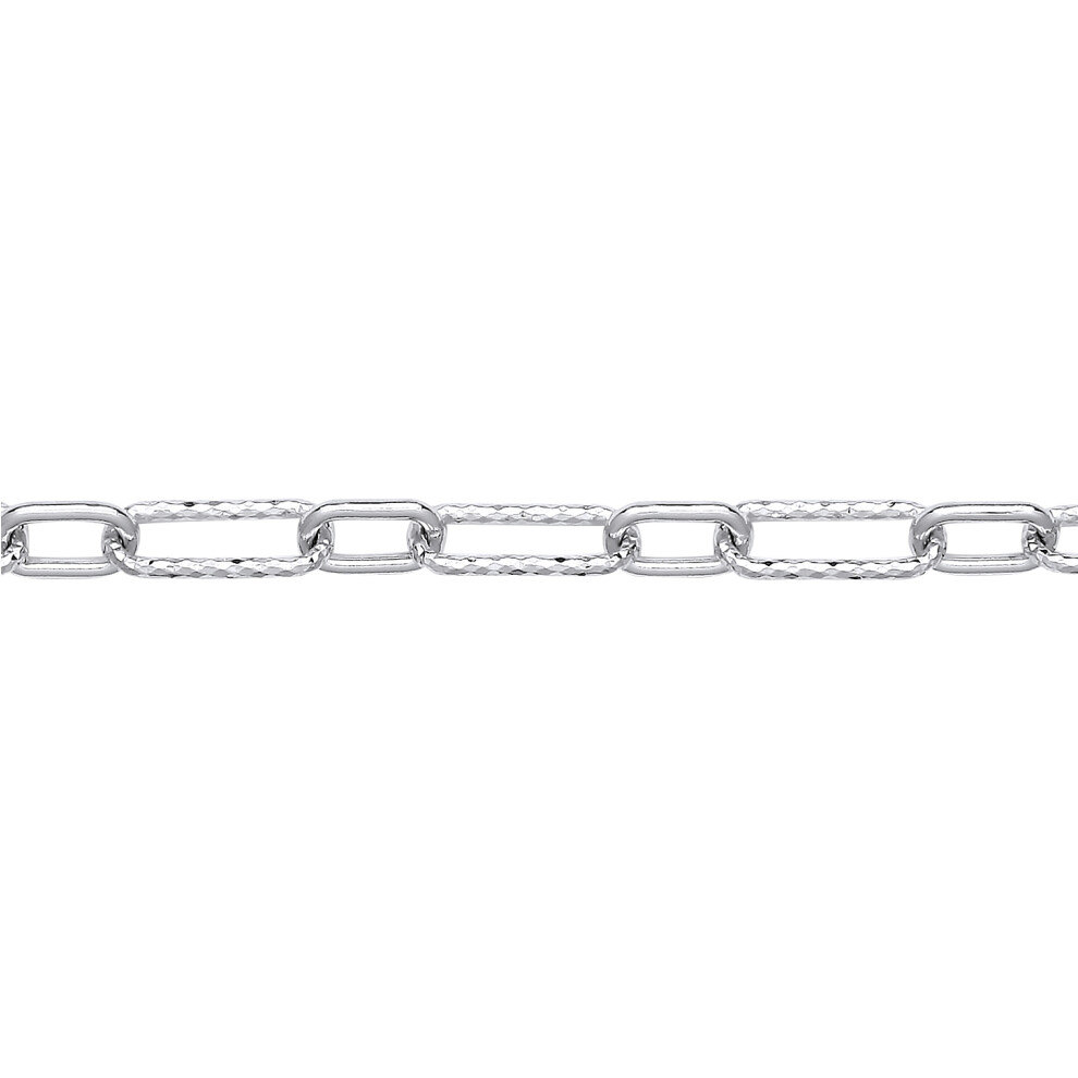 Jewelco London Ladies Rhodium Plated Sterling Silver Hammered Oval Pill Paper Clip Chain Necklace 5mm 20 inch 50cm - GVK436