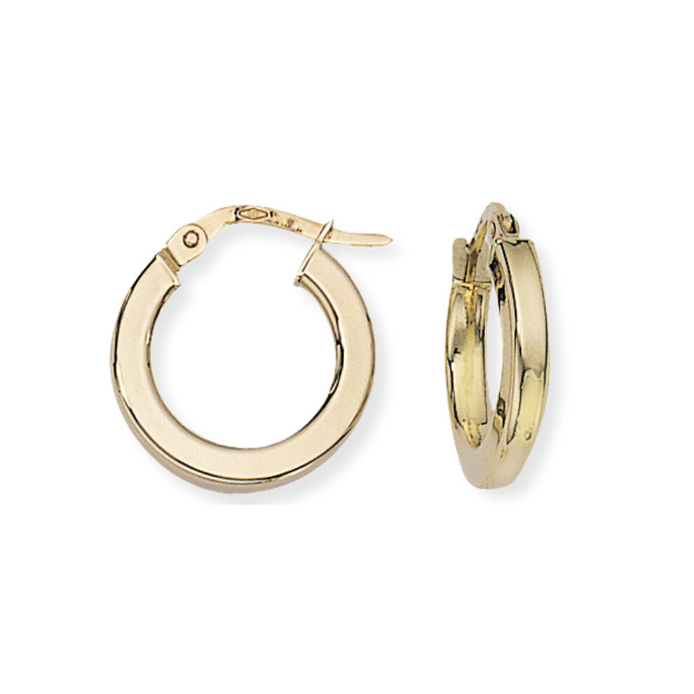 9ct Gold  2.5mm Square Tube Round Hoop Earrings - 15mm - ENR02032