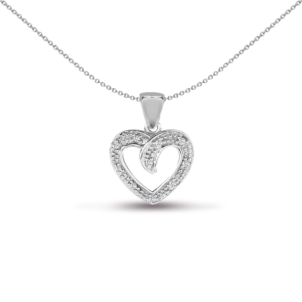 Jewelco London Ladies Solid 9ct White Gold Pave Set Round H I2 0.05ct Diamond Arrow Love Heart Charm Pendant - 9P079