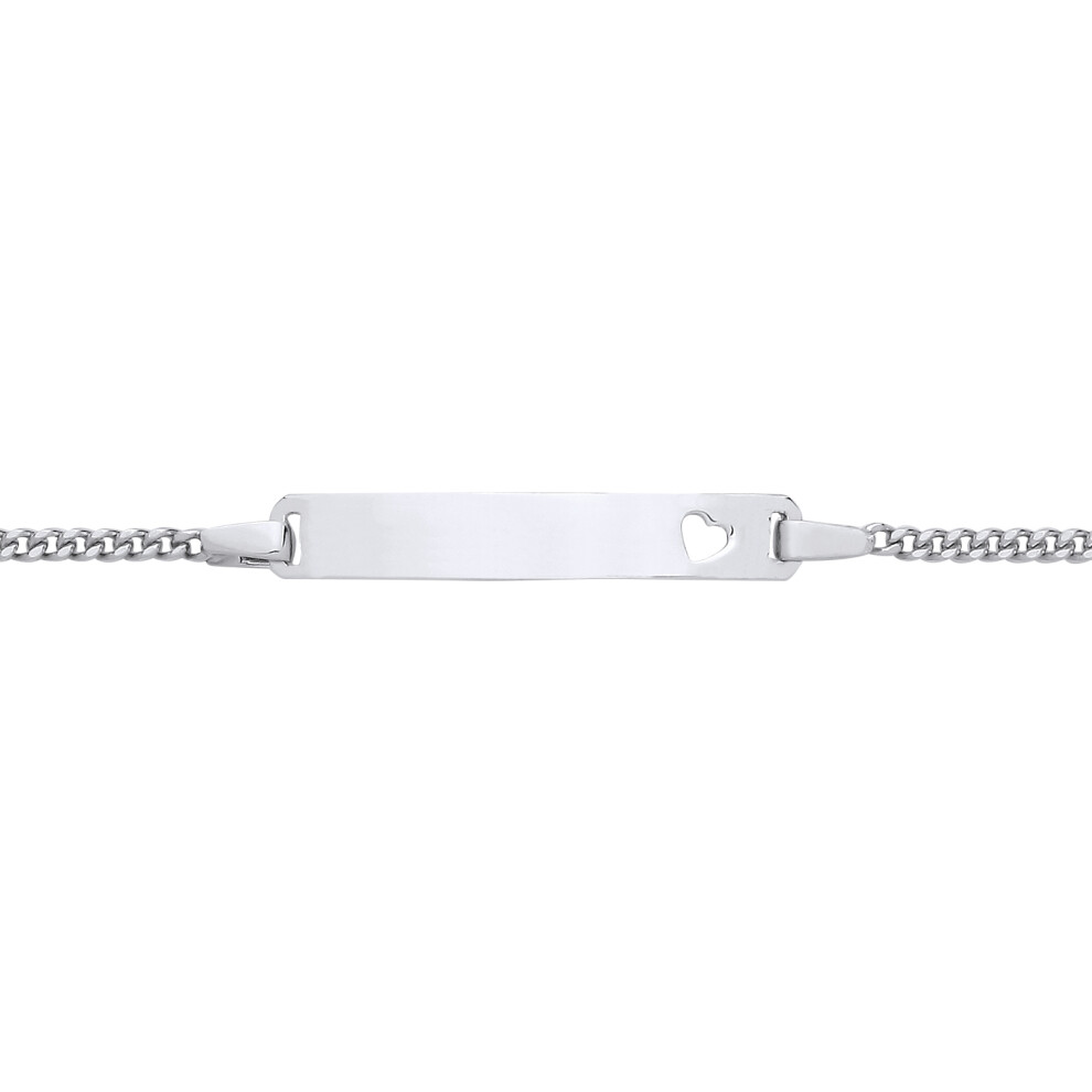 Jewelco London Kids Rhodium Plated Sterling Silver Classic Curb Love Heart Identity ID Bar Bracelet 5 + 1 inch - ID50
