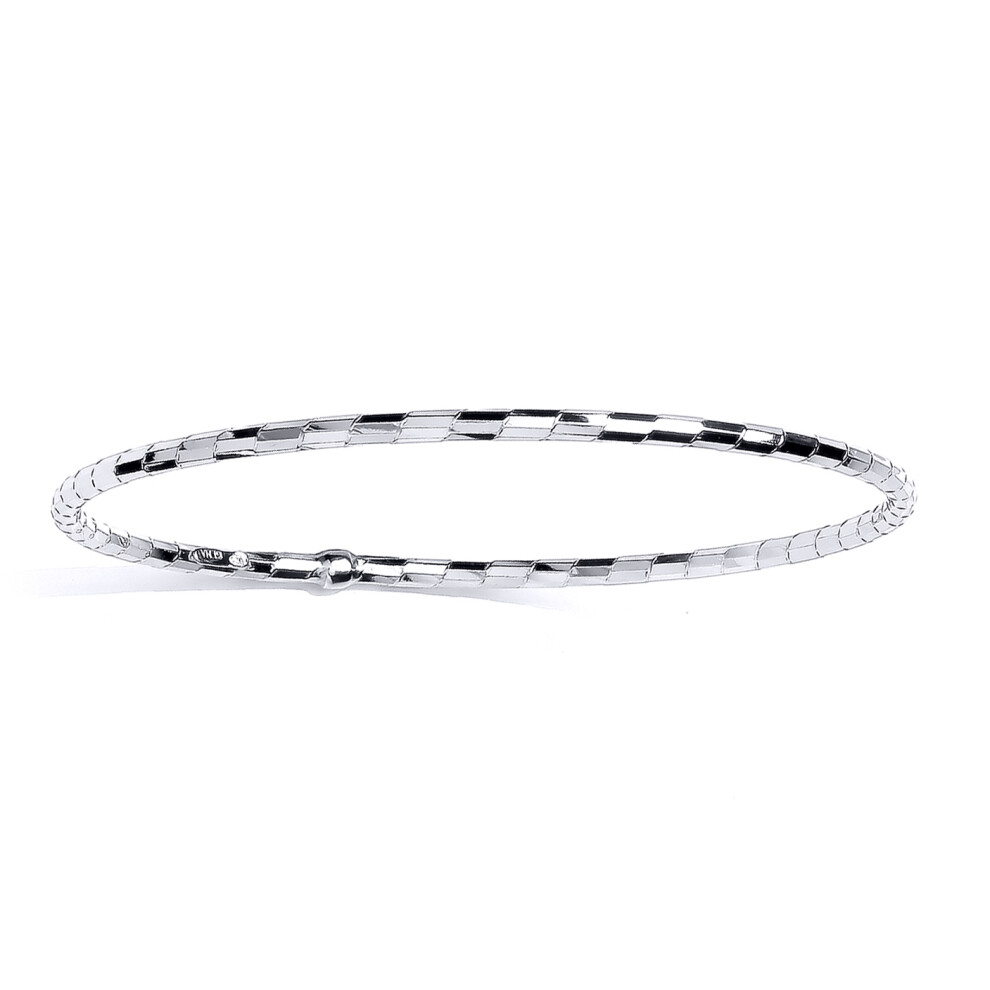 Jewelco London Ladies Platinum Plated Sterling Silver Diamond-cut Faceted Striped Slave Bangle Bracelet 2.5mm - GVG218