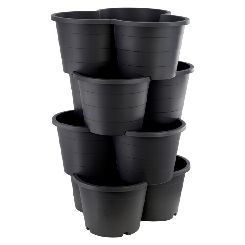 GEEZY GEEZY 4 Black Plastic Trio Planter Vertical Stackable Flower Pot Veggies Fruits Herbs 2