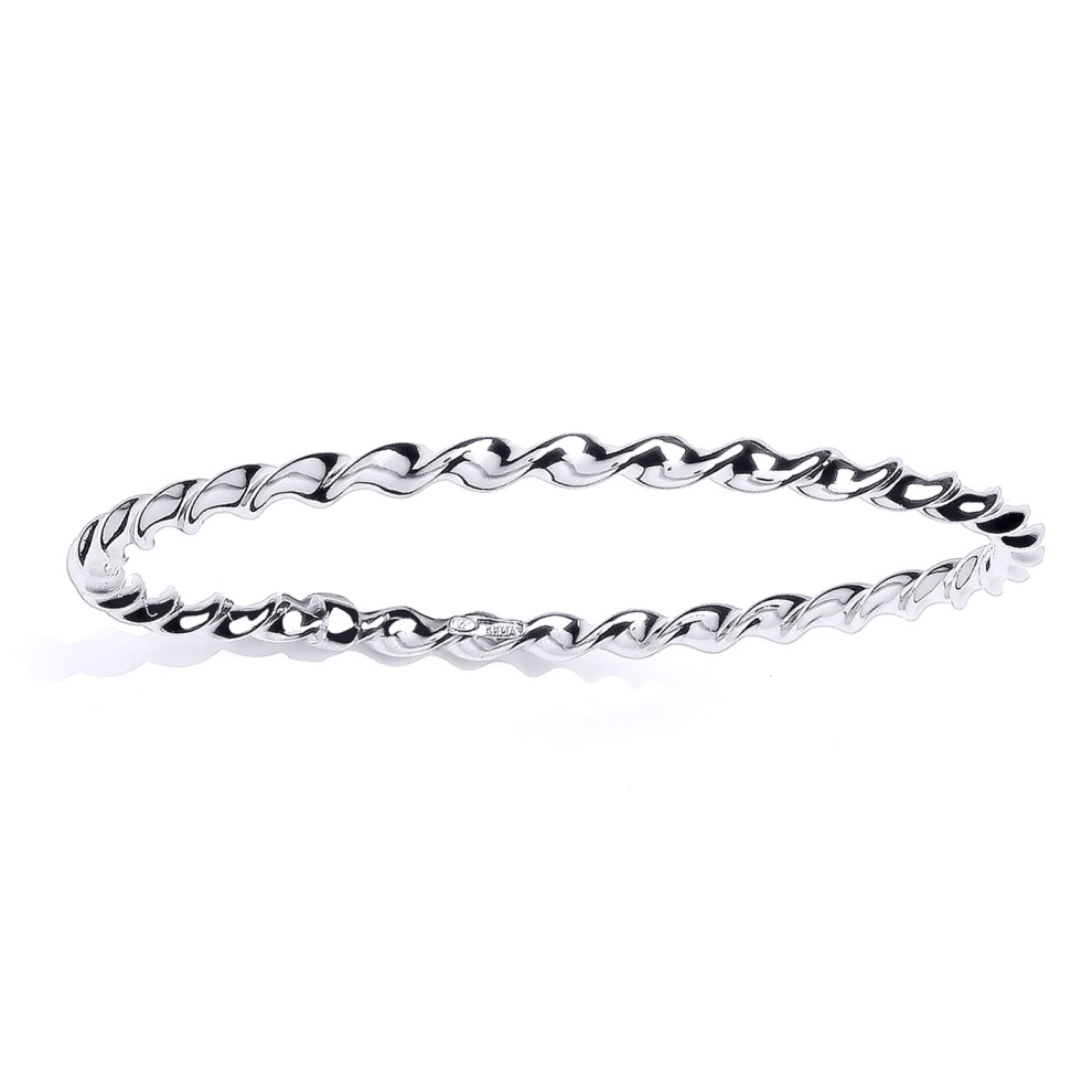 Jewelco London Ladies Platinum Plated Sterling Silver Candy Twisty Ribbon Slave Bangle Bracelet 4mm - GVG222