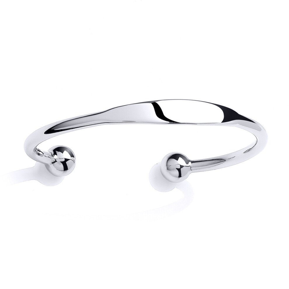 Jewelco London Mens Platinum Plated Sterling Silver ID Torque Identity Bangle Bracelet 5mm 11mm Balls - GVG224