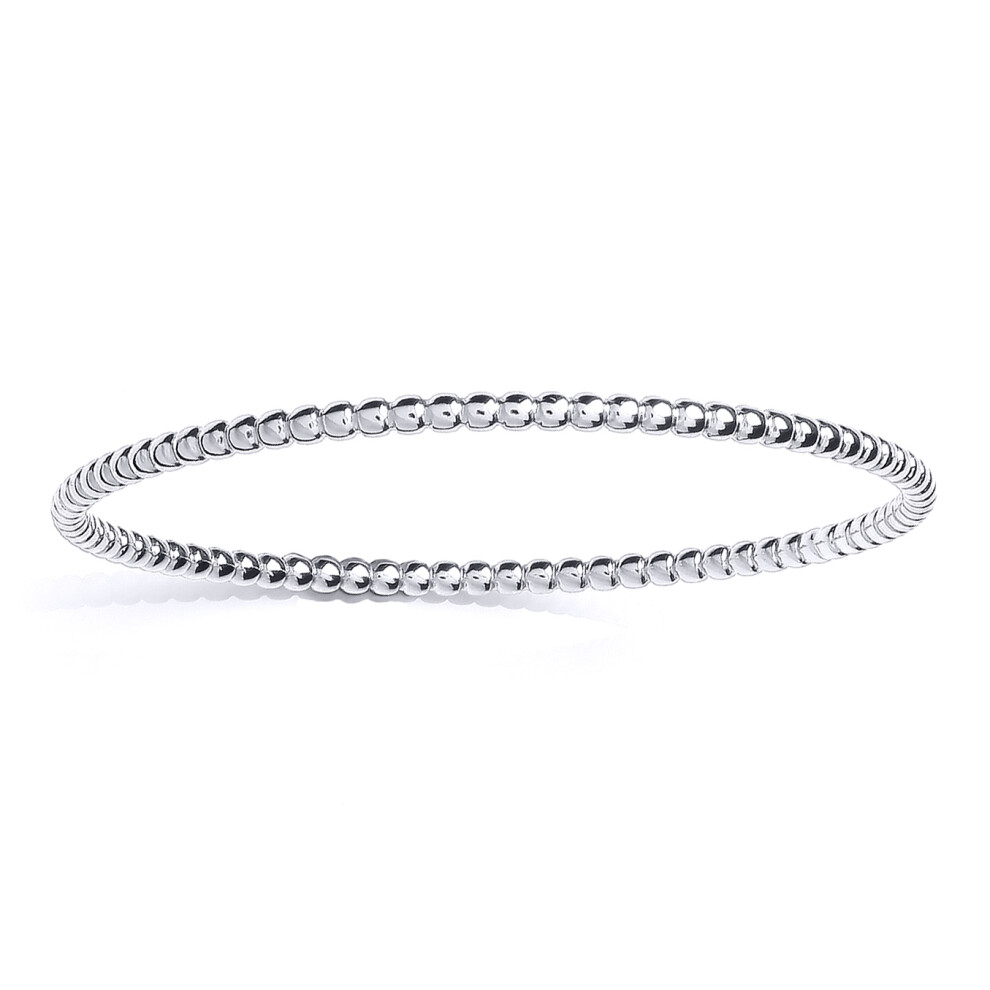 Jewelco London Ladies Platinum Plated Sterling Silver Bubble Bead Slave Bangle Bracelet 3mm - GVG221