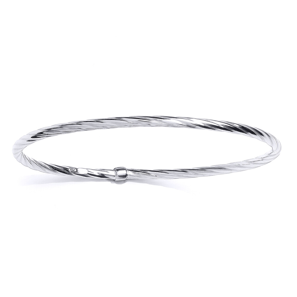 Jewelco London Ladies Platinum Plated Sterling Silver Liquorice Twist Slave Bangle Bracelet 3mm - GVG223