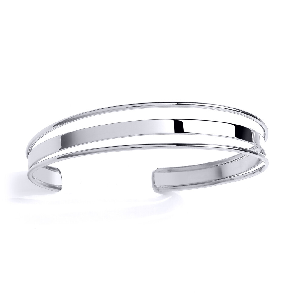 Jewelco London Ladies Platinum Plated Sterling Silver Split Lip Channel Cuff Bangle Bracelet - GVG231