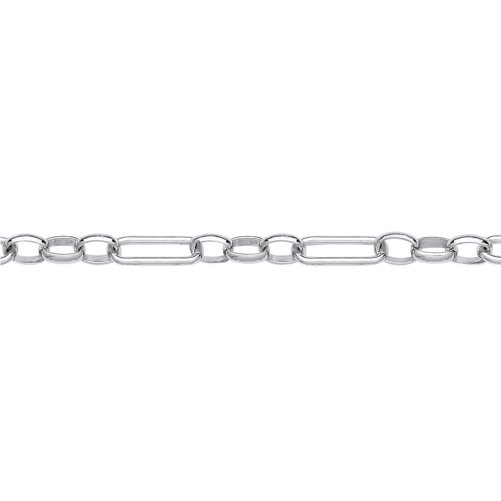Jewelco London Ladies Rhodium Plated Sterling Silver Figaro Oval Paperclip Belcher Chain Necklace 5mm 20 inch 50cm - GVK438