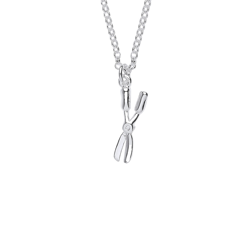 Jewelco London Ladies Rhodium Plated Sterling Silver Garden Scissors Pruners Pendant Necklace 16 + 2 inch - GVK420