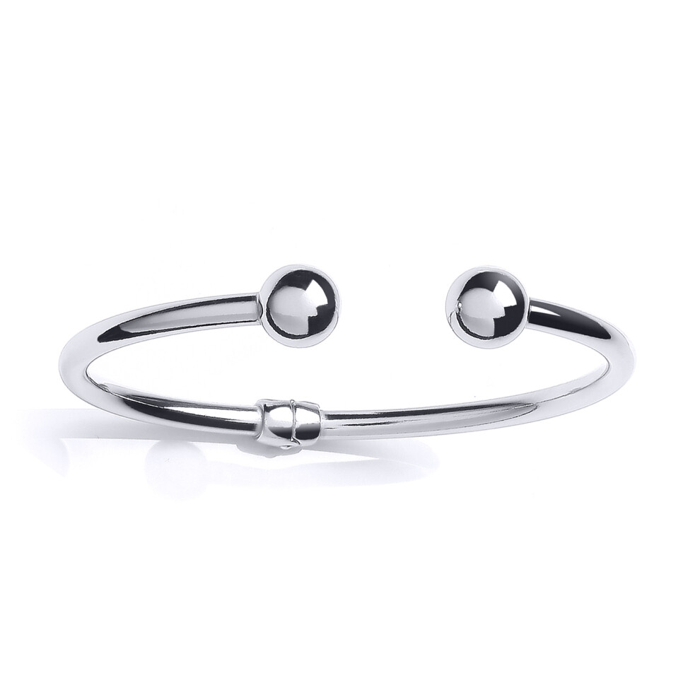 Jewelco London Ladies Platinum Plated Sterling Silver Plain Hinged 10mm Bead Torque Bangle Bracelet 4mm - GVG225
