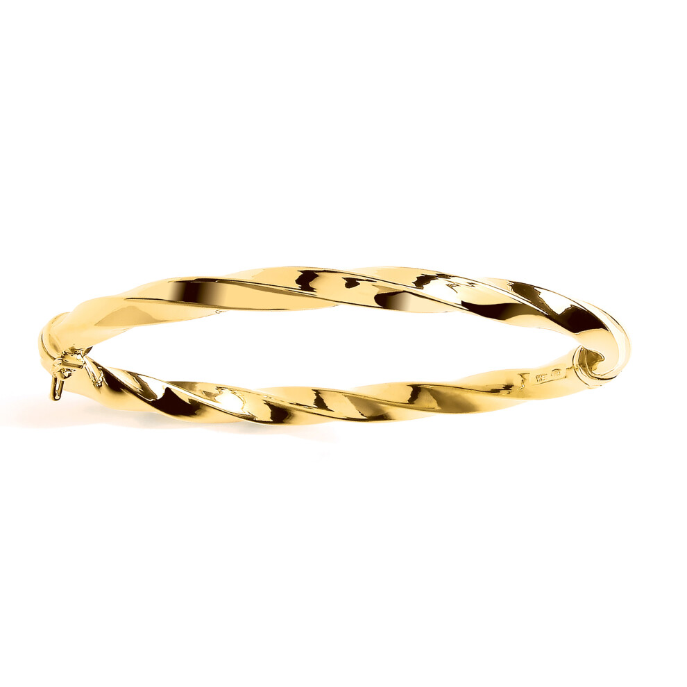 Jewelco London Ladies Gold-Plated Sterling Silver Chunky Square Tube Candy Ribbon Twist Bangle Bracelet 6mm - GVG228G
