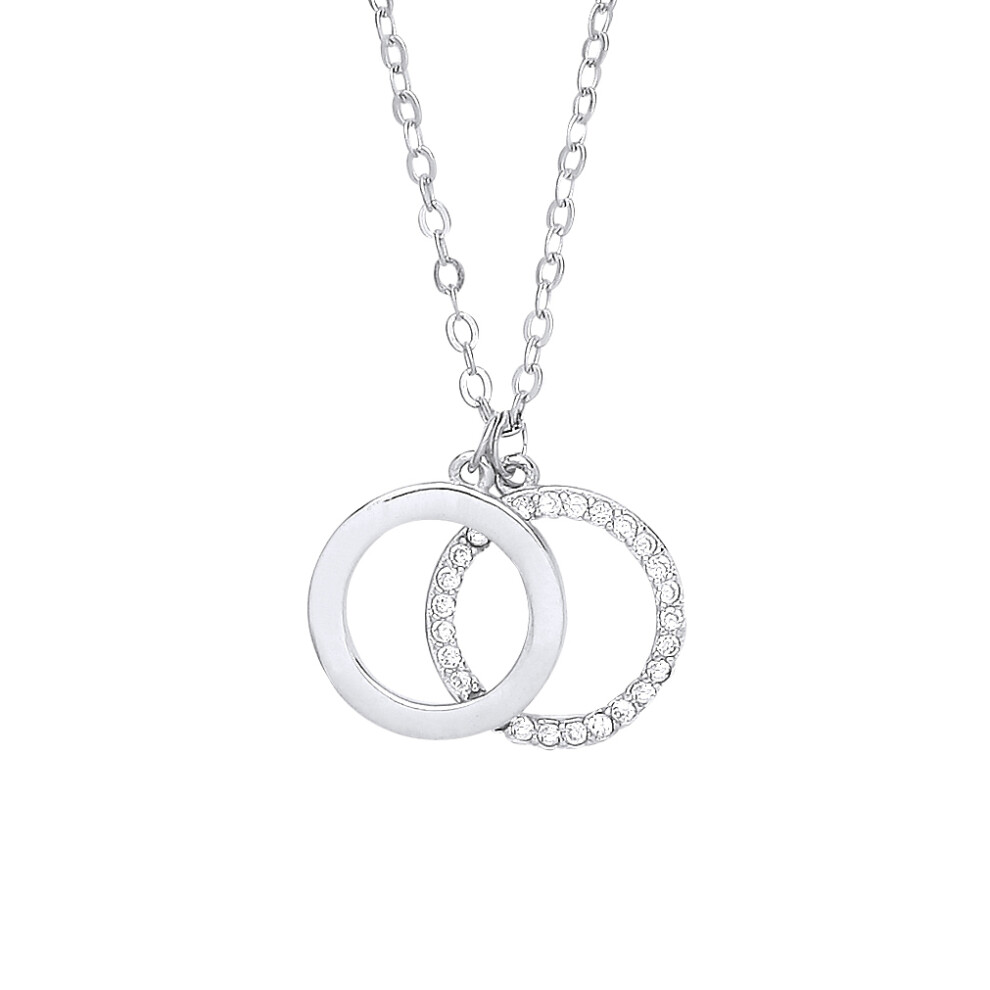 Jewelco London Ladies Rhodium Plated Sterling Silver CZ Double Circle of Life Pendant Necklace 16 + 1 inch - GVK409