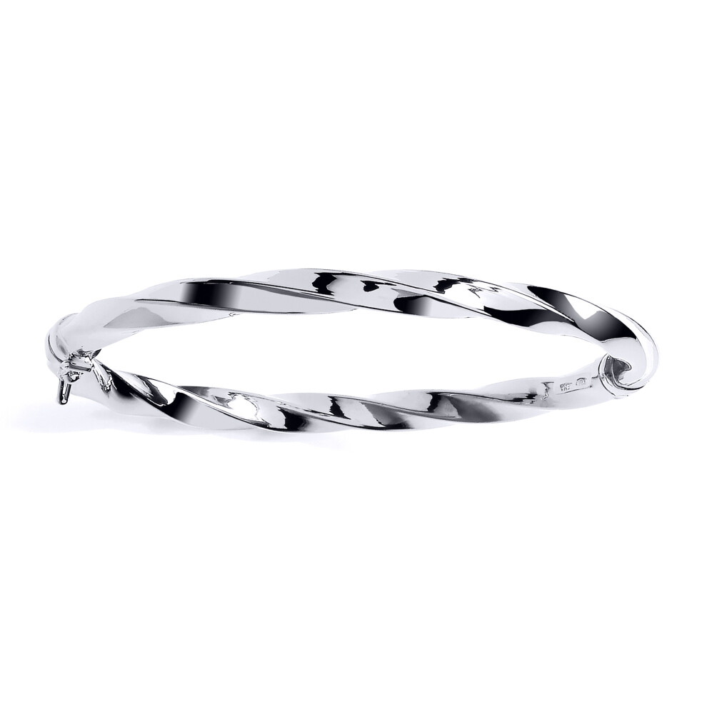 Jewelco London Ladies Platinum Plated Sterling Silver Chunky Square Tube Candy Ribbon Twist Bangle Bracelet 6mm - GVG228