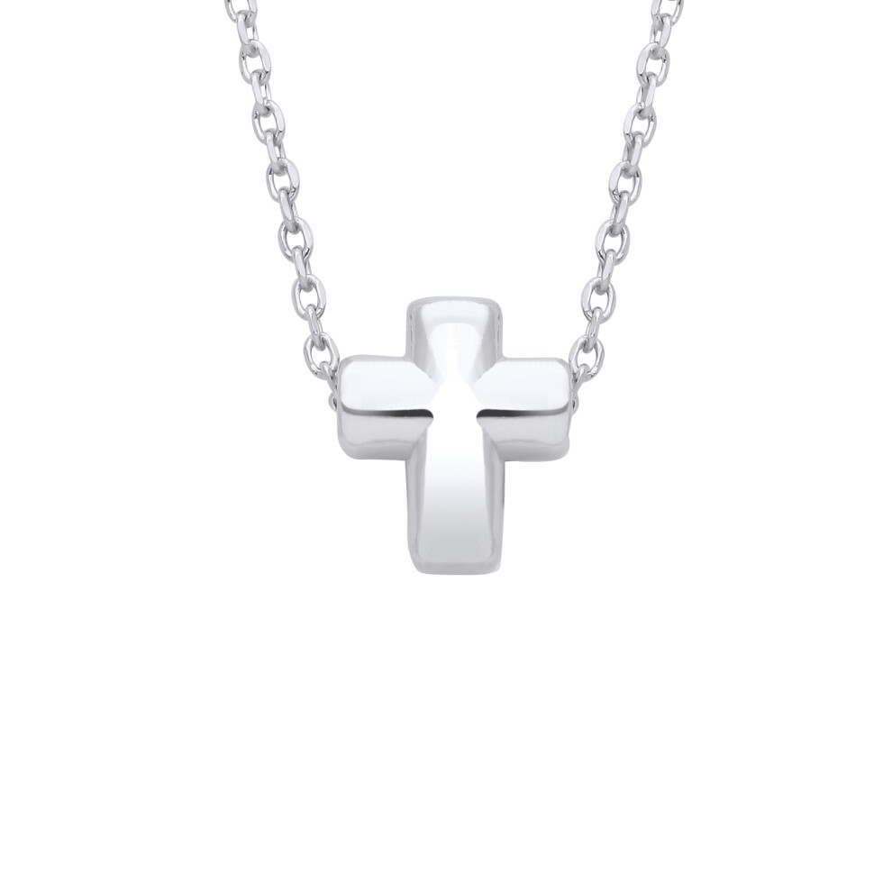 Jewelco London Ladies Rhodium Plated Sterling Silver Dainty Miniature Cross Charm Necklace 16 inch - GVK470