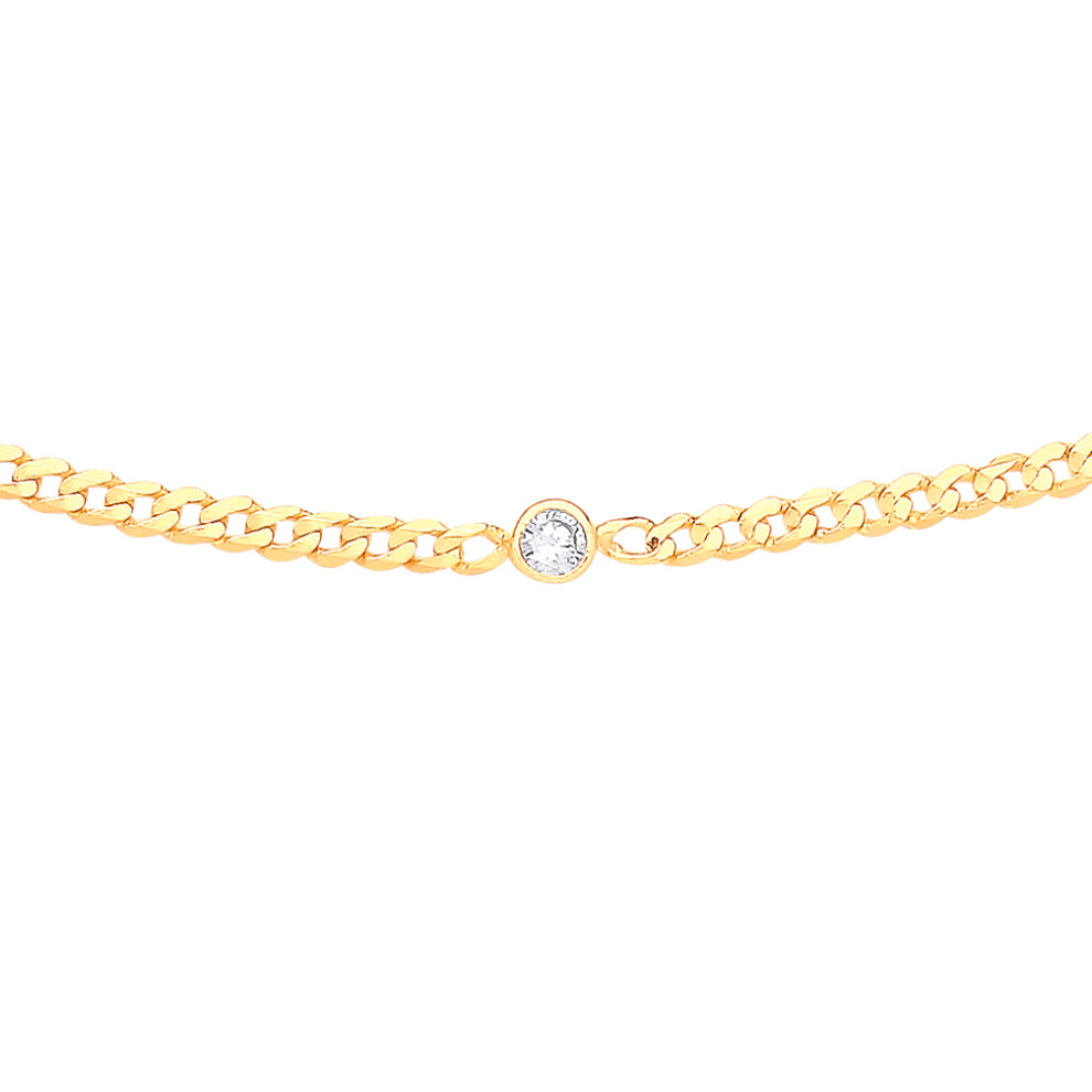 Jewelco London Ladies Gold-Plated Sterling Silver CZ Multi Solitaire Station Necklace 3mm 15 + 2 inch - GVK404