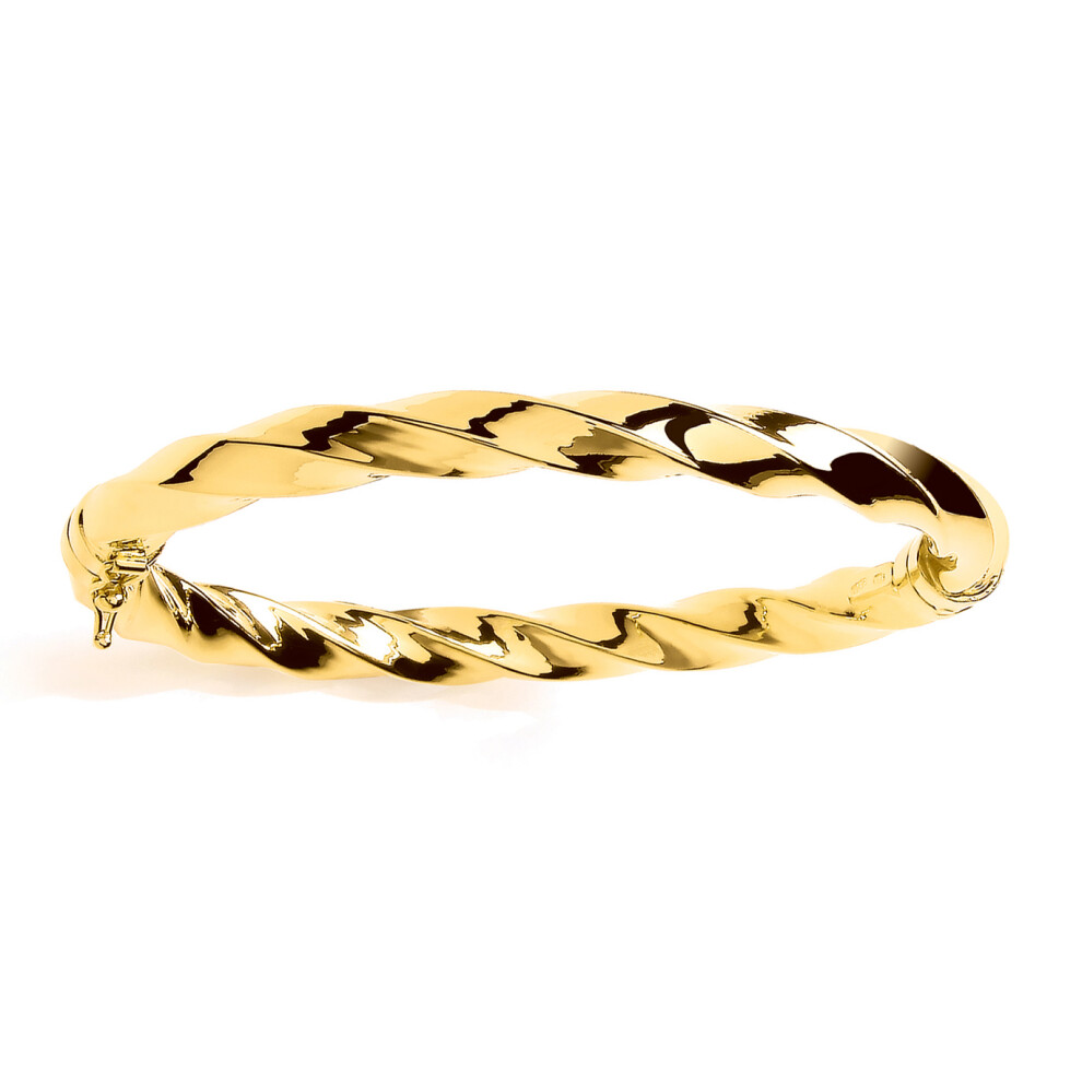 Jewelco London Ladies Gold-Plated Sterling Silver Chunky Square Tube Candy Ribbon Twist Bangle Bracelet 7mm - GVG229G
