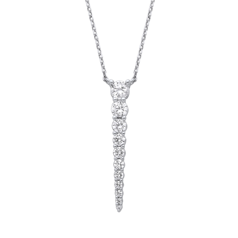 Jewelco London Ladies Rhodium Plated Sterling Silver CZ Graduated 10 Stone Icicle Lavalier Necklace 16 + 2 inch - GVK464
