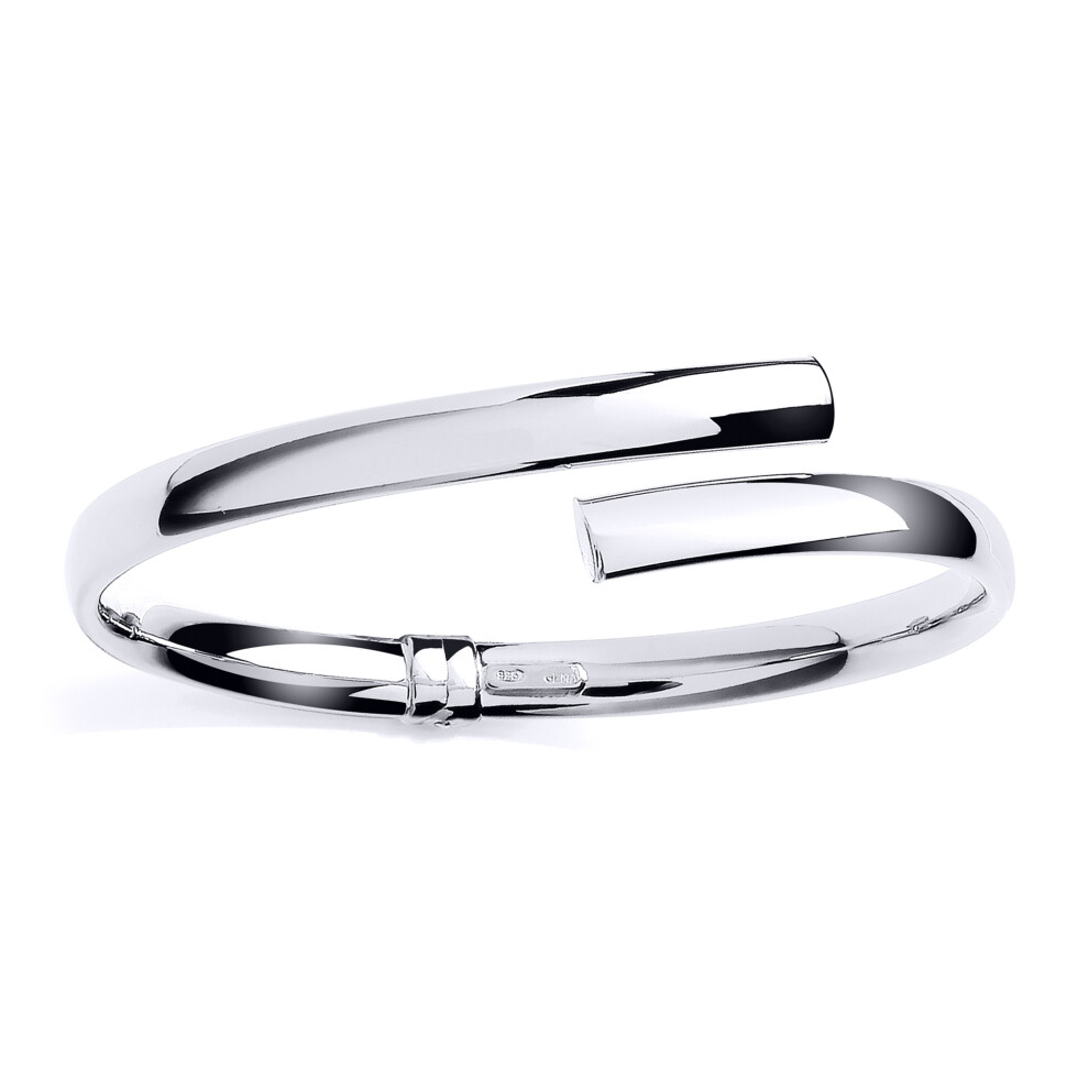Jewelco London Ladies Platinum Plated Sterling Silver Oval Tube Crossover Bypass Bangle Bracelet - GVG232