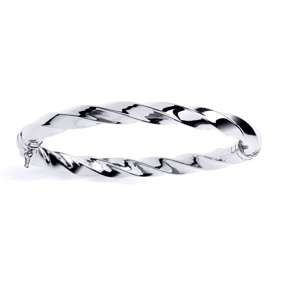 Jewelco London Ladies Platinum Plated Sterling Silver Chunky Square Tube Candy Ribbon Twist Bangle Bracelet 7mm - GVG229