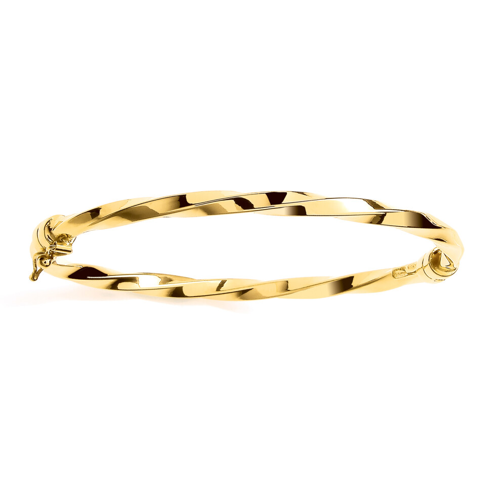 Jewelco London Ladies Gold-Plated Sterling Silver Square Tube Candy Ribbon Twist Bangle Bracelet 4mm - GVG230G