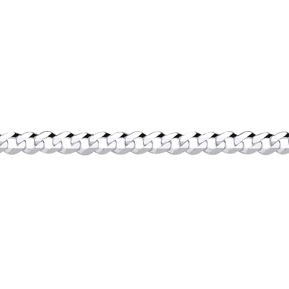 Jewelco London Ladies Rhodium Plated Sterling Silver Bevelled Ultra Flat Curb Chain Bracelet 4mm 7.5 inch - GVCH33-7.5