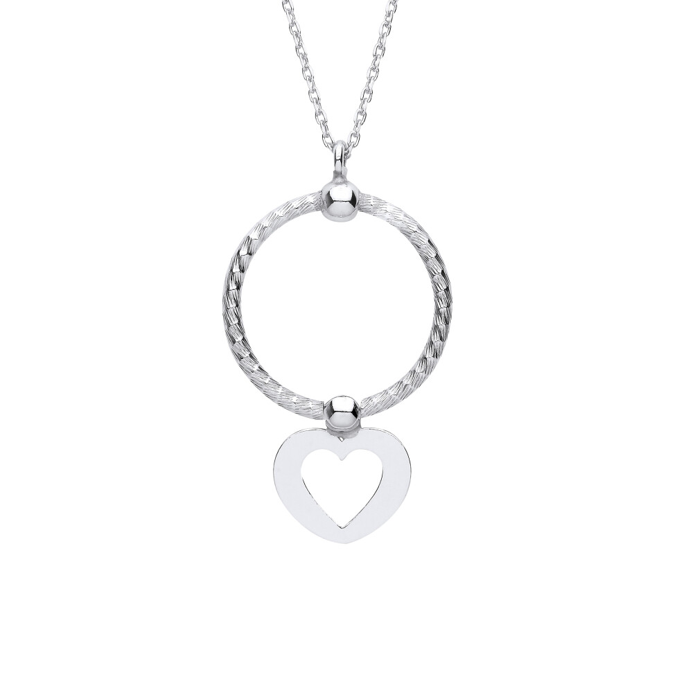Jewelco London Ladies Platinum Plated Sterling Silver Snake Circle Cutout Love Heart Disc Pendant Necklace 16 inch - GVK414