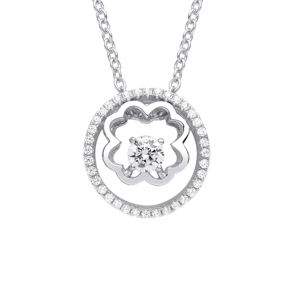 Jewelco London Ladies Sterling Silver CZ 4 Leaf Clover Circle of Life Solitaire Lavalier Necklace 18 + 2 inch - GVK367