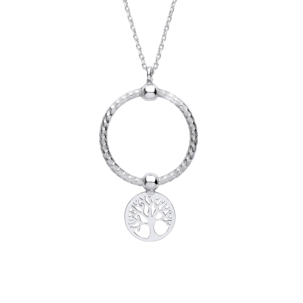 Jewelco London Ladies Platinum Plated Sterling Silver Snake Circle Cutout Tree of Life Disc Pendant Necklace 16 inch - GVK415