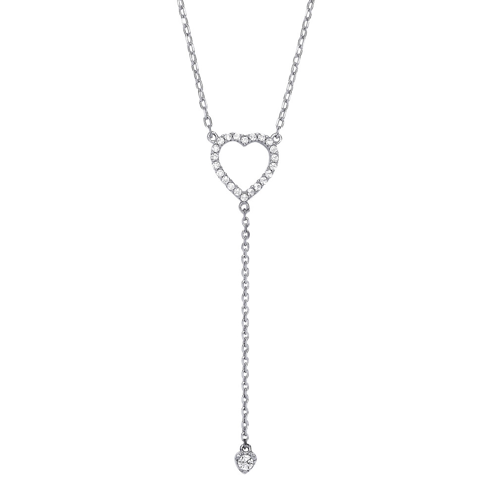 Jewelco London Ladies Rhodium Plated Sterling Silver CZ Lil n Large Love Hearts Lariat Necklace 16 + 2 inch - GVK389