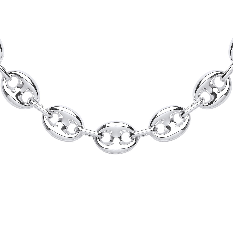 Jewelco London Ladies Rhodium Plated Sterling Silver Chunky Coffee Bean Marine Chain Necklace 9mm 16 + 2 inch - GVK431