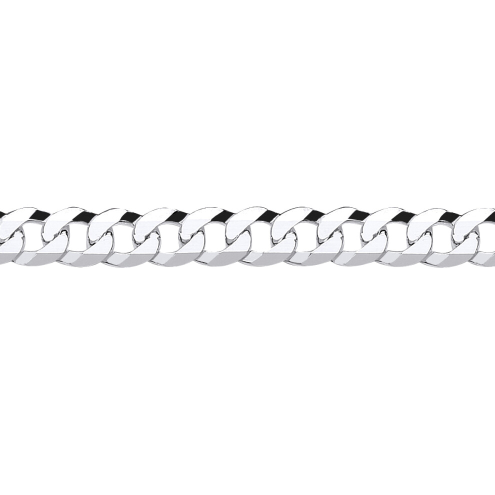 Jewelco London Mens Rhodium Plated Sterling Silver Bevelled Ultra Flat Curb Chain Bracelet 7mm 8.5 inch - GVCH36-8.5