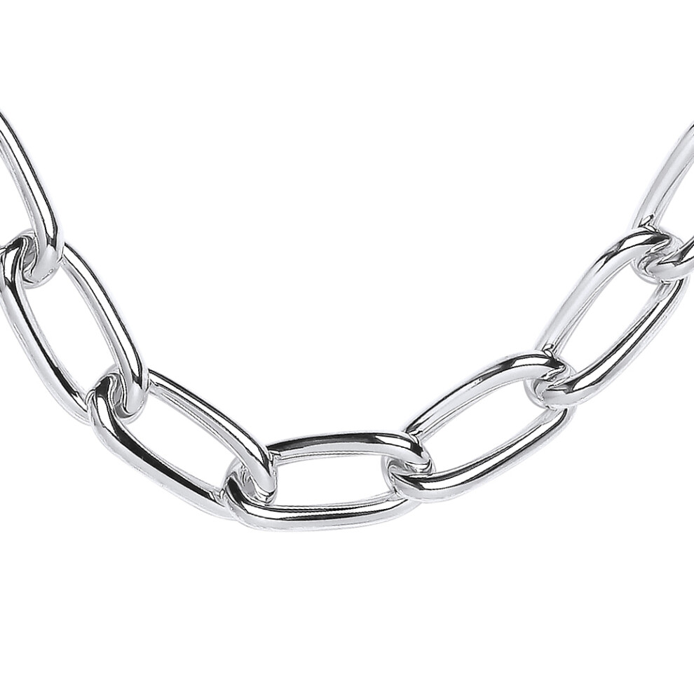 Jewelco London Ladies Rhodium Plated Sterling Silver Rounded Oval Long Curb Link Chain Necklace 10mm 20 inch 50cm - GVK427