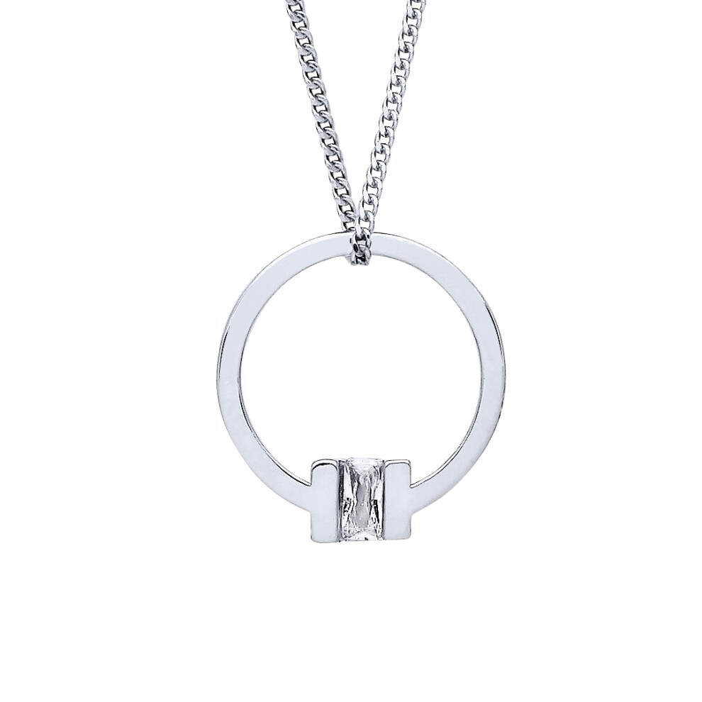 Jewelco London Ladies Rhodium Plated Sterling Silver Radiant CZ Circular Square T Bar Lavalier Necklace 17 + 1 inch - GVK360