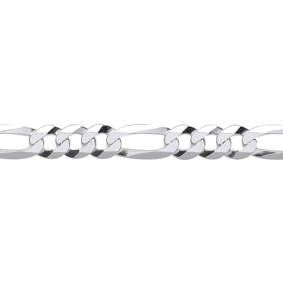 Jewelco London Unisex Rhodium Plated Sterling Silver Diamond-cut 3+1 Figaro Chain Bracelet 7mm 7.5 inch - GVCH48-7.5