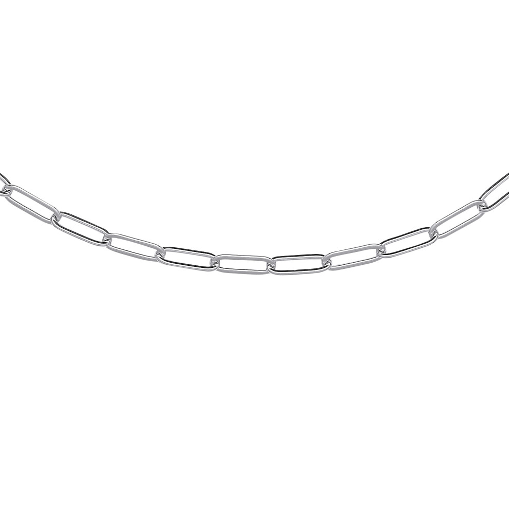 Jewelco London Ladies Rhodium Plated Sterling Silver Plain Flat Paperclip Pill Chain Necklace 3mm 18 + 2 inch - GVK382