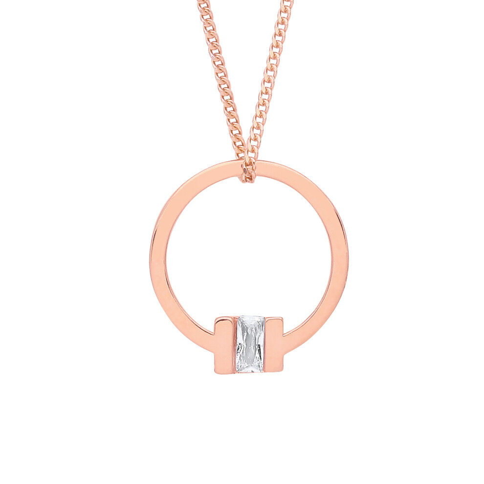 Jewelco London Ladies Rose Gold-Plated Sterling Silver Radiant CZ Circular Square T Bar Lavalier Necklace 17 + 1 inch - GVK360R