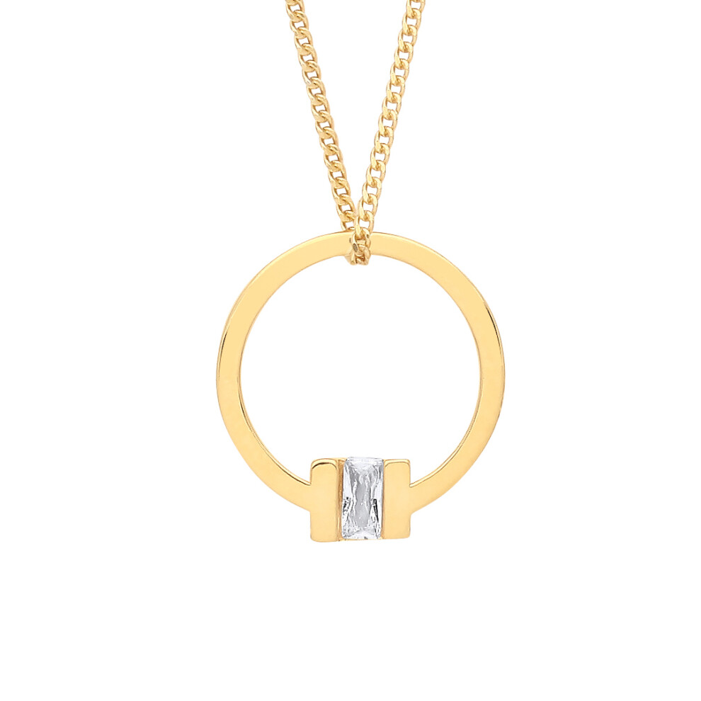 Jewelco London Ladies Gold-Plated Sterling Silver Radiant CZ Circular Square T Bar Lavalier Necklace 17 + 1 inch - GVK360G