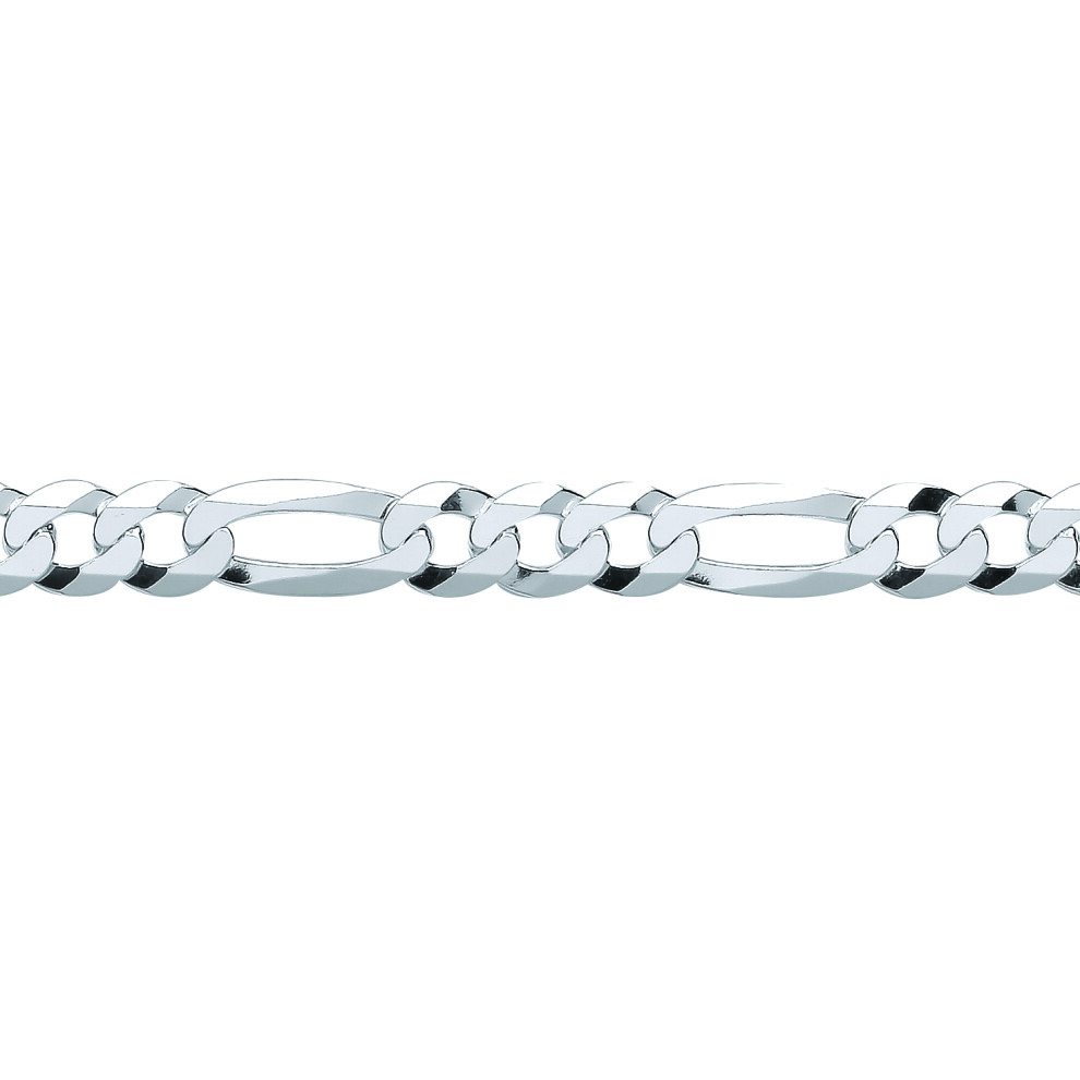 Jewelco London Unisex Rhodium Plated Sterling Silver Diamond-cut 3+1 Figaro Chain Bracelet 8mm 8.5 inch - GVCH49-8.5