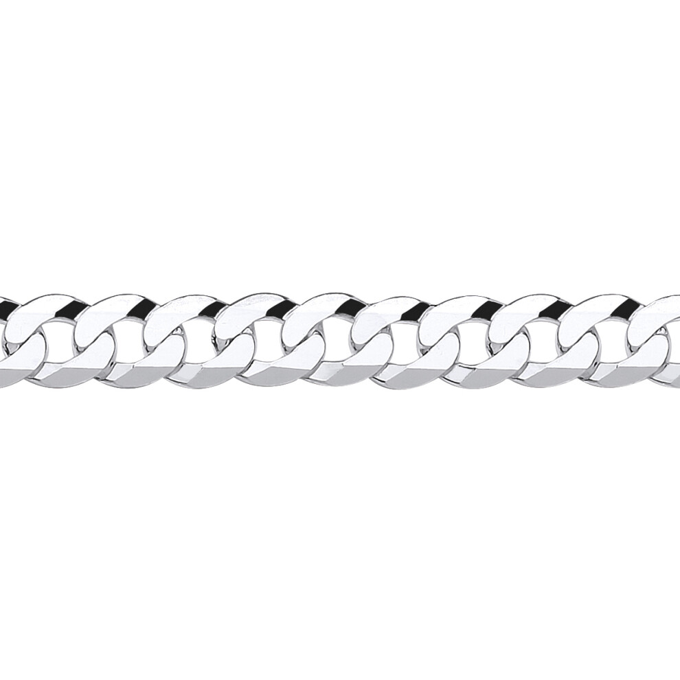 Jewelco London Mens Rhodium Plated Sterling Silver Bevelled Ultra Flat Curb Chain Bracelet 8mm 8.5 inch - GVCH37-8.5
