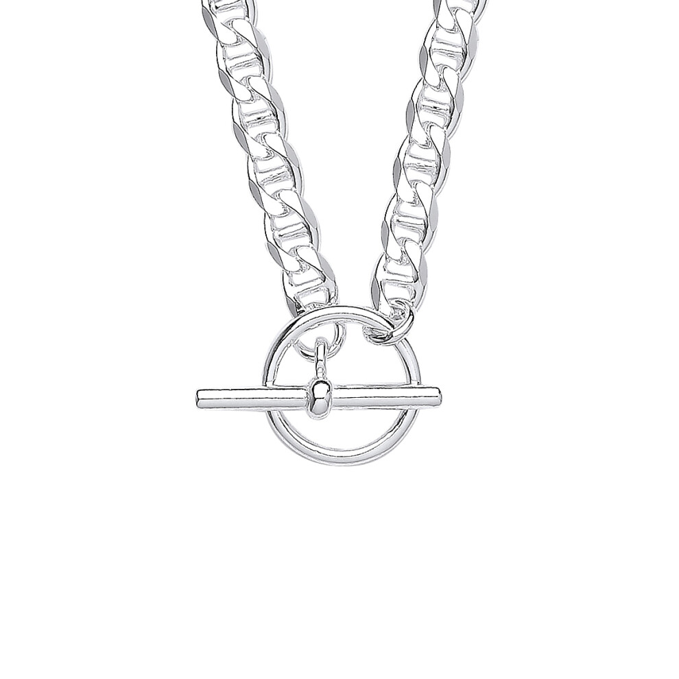Jewelco London Ladies Rhodium Plated Sterling Silver Flat Mariner Curb T-Bar Toggle Necklace 5mm 18 inch 45cm - GVK429